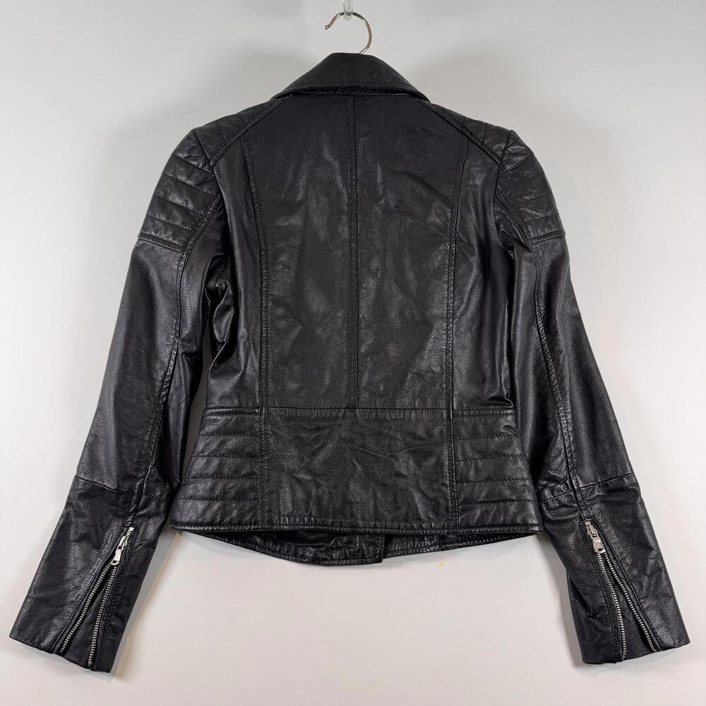 Barney's Originals Clara Black Leather Moto Jacket - Size 4 - Picture 4 of 10